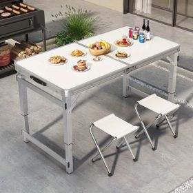 Multi functional aluminum folding table - adjustable, 48 inches, expandable handle. Suitable for indoor/outdoor use. Foldable