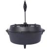 pre-Seasoned Cast Iron Dutch Oven With Skillet Lid, Outdoor Camping Deep Pot for Camping Fireplace Cooking BBQ Baking Campfire, Leg Base,6 Quart