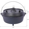 pre-Seasoned Cast Iron Dutch Oven With Skillet Lid, Outdoor Camping Deep Pot for Camping Fireplace Cooking BBQ Baking Campfire, Leg Base,6 Quart