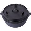 pre-Seasoned Cast Iron Dutch Oven With Skillet Lid, Outdoor Camping Deep Pot for Camping Fireplace Cooking BBQ Baking Campfire, Leg Base,6 Quart