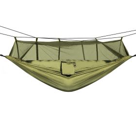 600lbs Load 2 Persons Hammock with Mosquito Net Outdoor Hiking Camping Hommock Portable Nylon Swing Hanging Bed (Color: Green)